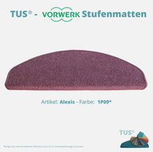 Lade das Bild in den Galerie-Viewer, Stufenmatten TUS® - Vorwerk ALEXIS | selbstklebend und treppengeeignet (Velours, tuftgemustert) in 18 Farben